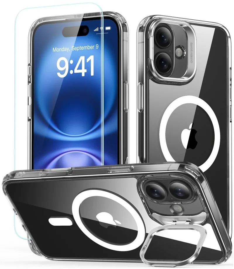 Θήκη & Αντιχαρακτικό Γυαλί Προστασίας Apple iPhone 16 - ESR Classic Hybrid HaloLock with Stash Stand Σετ Ανθεκτική MagSafe & Tempered Glass Οθόνης με KickStand - Clear (4894240243602)