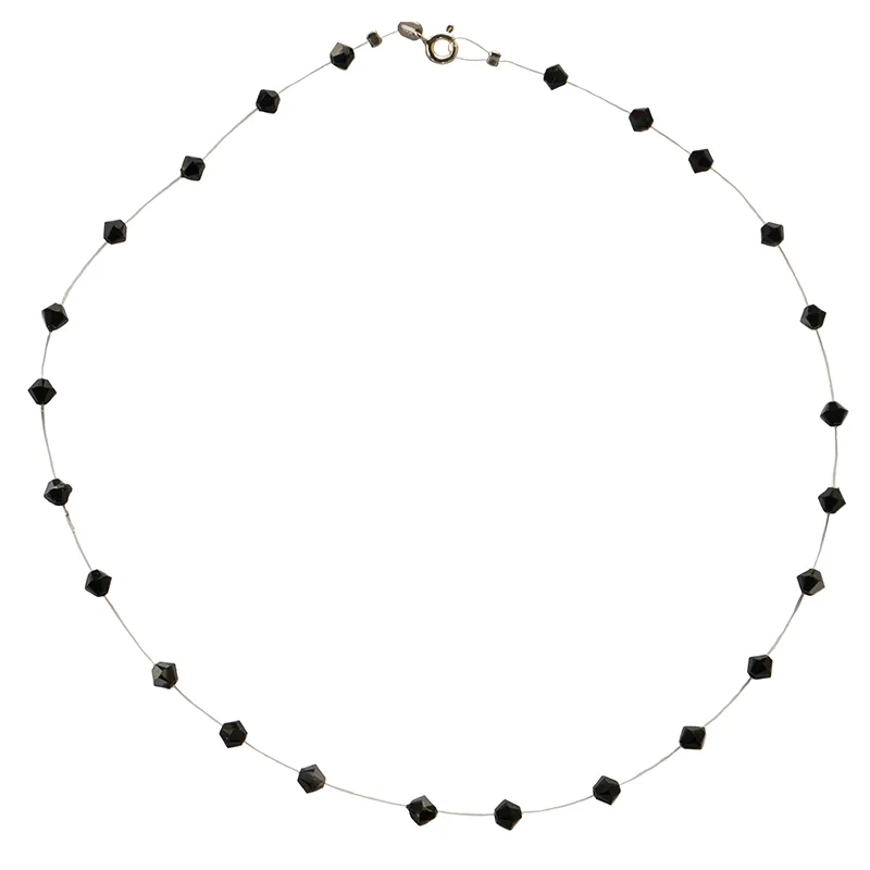 Jt Ασημένιο κολιέ με αυθεντικά Swarovski σε πετονιά Μαύρο