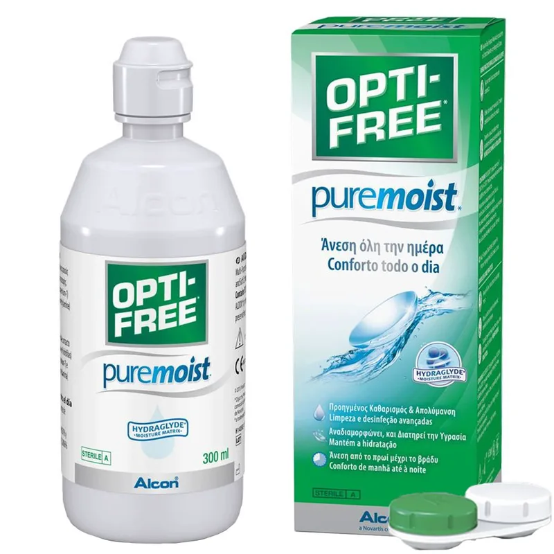 Alcon Opti-Free Pure Moist Υγρό Απολύμανσης Κατάλληλο για Φακούς Σιλικόνης, Υδρογέλης & Μαλακούς Φακούς Επαφής Πολλαπλών Χρήσεων 300ml