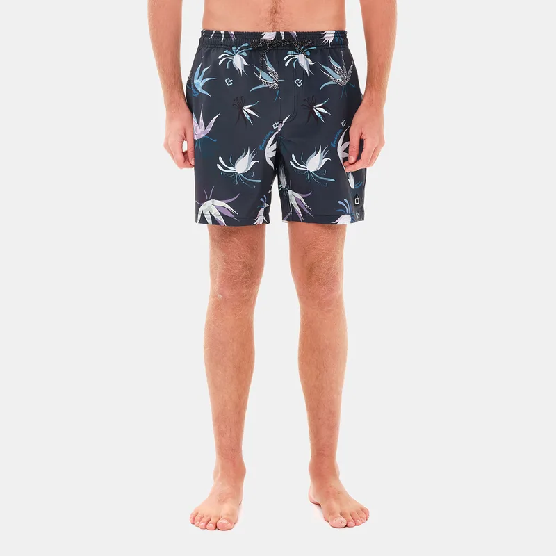 EMERSON MEN'S RECYCLED PRINTED 17" SWIM SHORTS ΜΑΥΡΟ