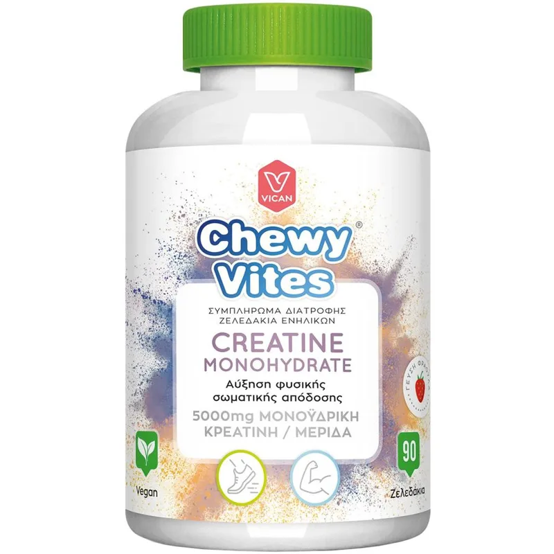Chewy Vites Creatine Monohydrate 5000mg Συμπλήρωμα Διατροφής Μονοϋδρικής Κρεατίνης για Ενίσχυση της Μυϊκής Δύναμης & Αντοχής με Γεύση Φράουλα 90 Ζελεδάκια