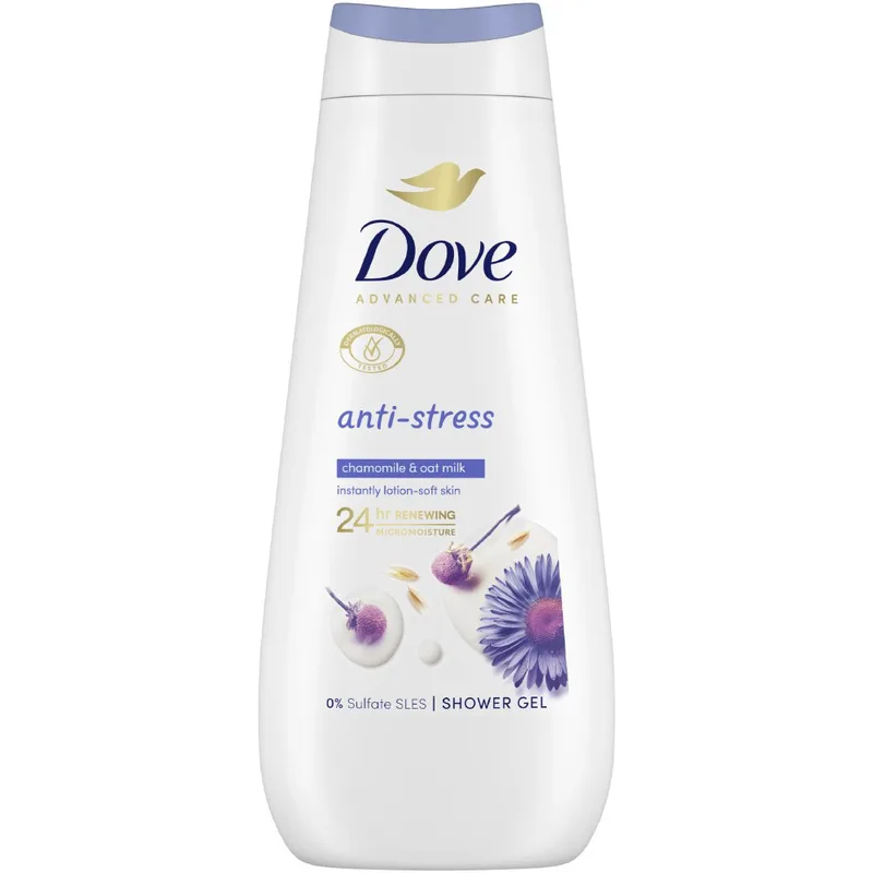 Dove Advanced Care Anti-Stress Shower Gel Ενυδατικό Αφρόλουτρο για Απαλό & Βαθύ Καθαρισμό του Δέρματος με Χαμομήλι & Γάλα Βρώμης 400ml