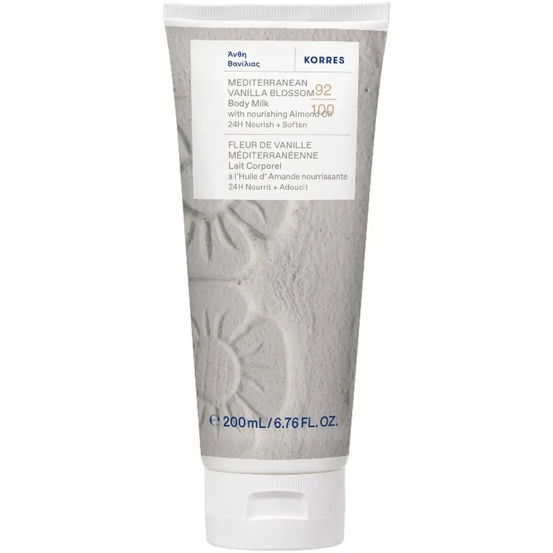 Korres Mediterranean Vanilla Blossom & Nourishing Almond Oil Body Milk Απαλό Γαλάκτωμα Σώματος με Ιδιαίτερο Άρωμα Βανίλιας με Απαλές νότες από Λευκά Άνθη & Αμυγδαλέλαιο 200ml