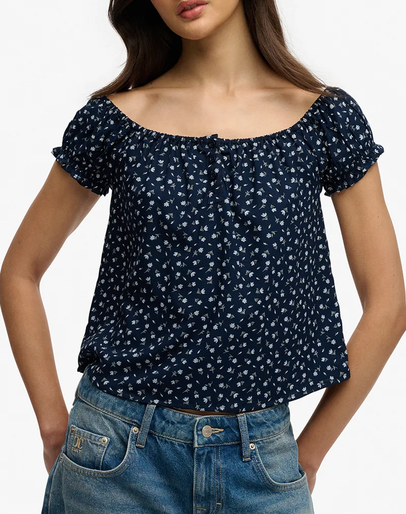 SUPERDRY D3 OVIN SS 1/2 BUTTON WOVEN TOP ΜΠΛΟΥΖΑ ΓΥΝΑΙΚΕΙΟ W6012219A-L1E NavyBlue