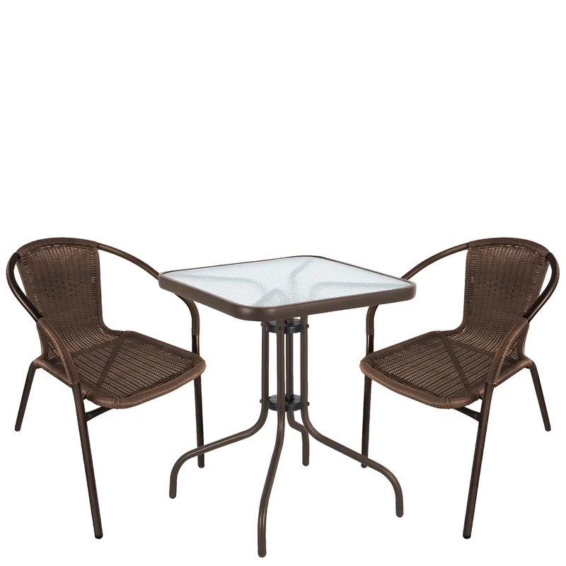 Σετ Τραπεζαρία Κήπου ArteLibre MARS Καφέ Rattan/Γυαλί/Μέταλλο Με 2 Πολυθρόνες 14990525