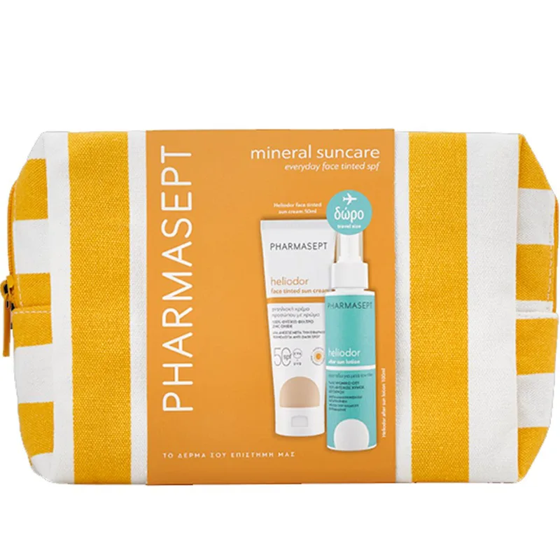 Pharmasept Promo Heliodor Tinted Face Sun Cream Spf50, 50ml & Δώρο Travel Size Moisturizing & Soothing After Sun Lotion with Cucumber & Hyaluronic Acid 100ml & Νεσεσέρ 1 Τεμάχιο