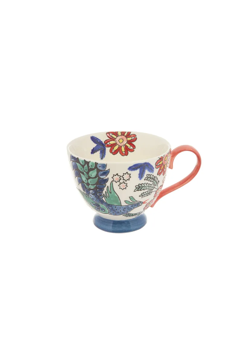 Coincasa φλυτζάνι κεραμικό με χειροποίητο floral σχέδιο 9 x 12 cm - 007109050 Πορτοκαλί