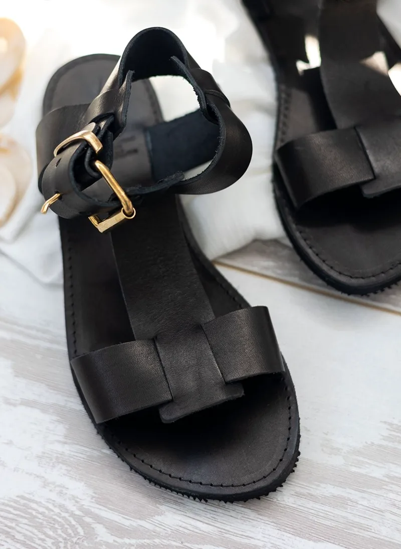 TFP Leather Buckle Sandals - 12336 - Black