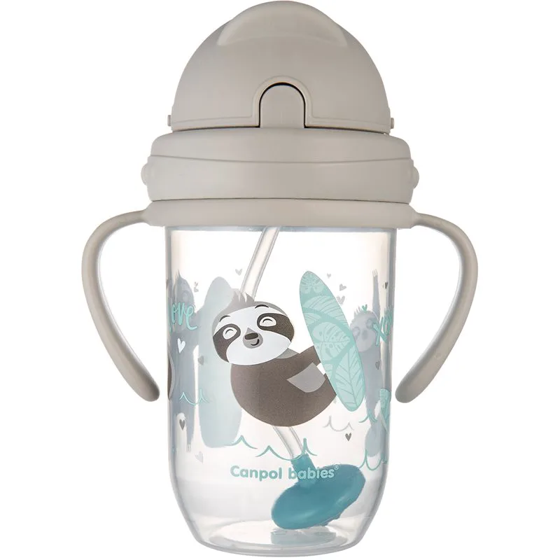 Canpol babies Exotic Animals Cup With Straw κύπελλο με καλαμάκι Gray 270 ml