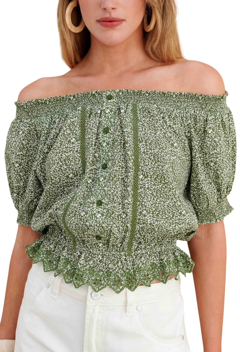 Top Attrattivo Έξωμο Εμπριμέ 9923419-GREEN Γυναικείο