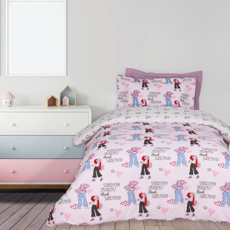 Σετ Παιδικά Σεντόνια Μονά 3 Τεμαχίων Das Kids 4940 Grey- Ροζ 170x260