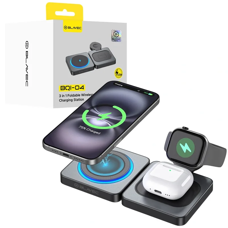 Blavec 3in1 Foldable MagSafe Wireless Charging Station Black (BQI-04)