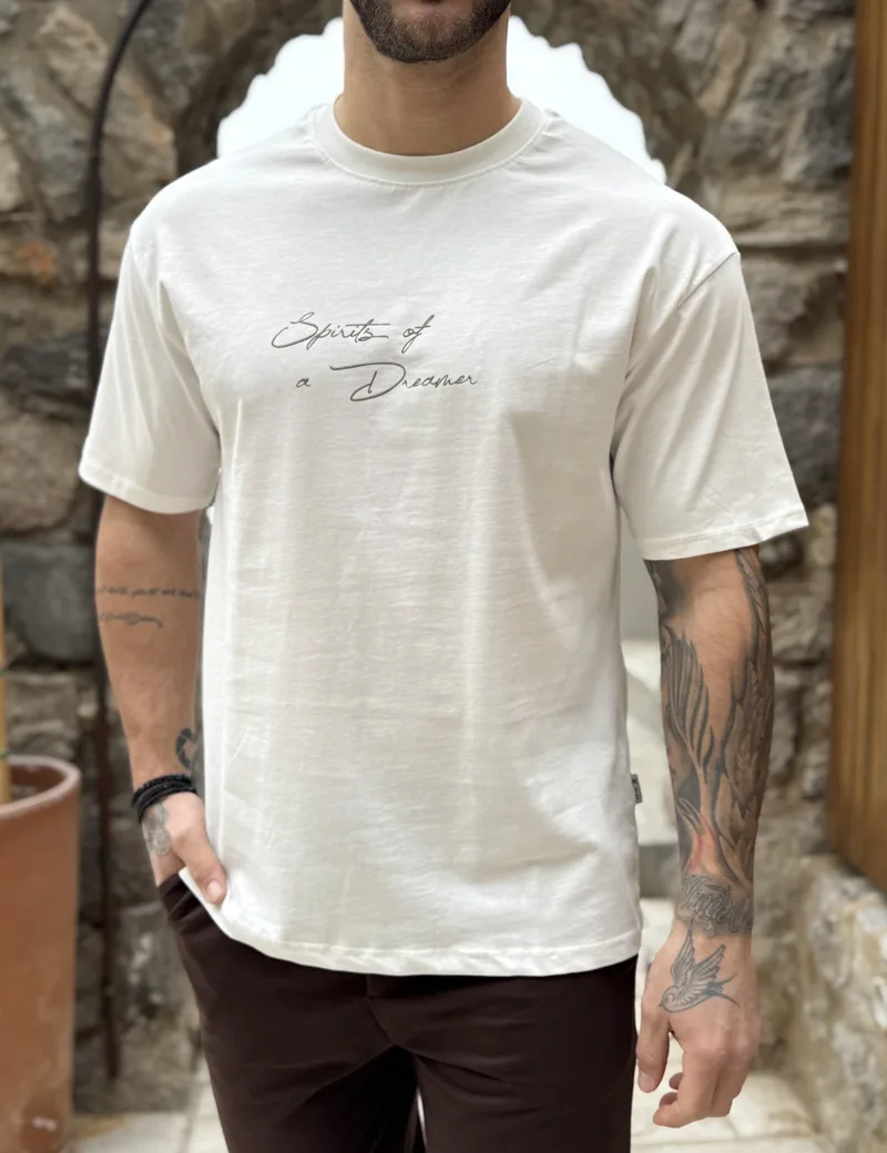 Ανδρική βαμβακερή λευκή κοντομάνικη Oversized μπλούζα με τύπωμα KEF2628