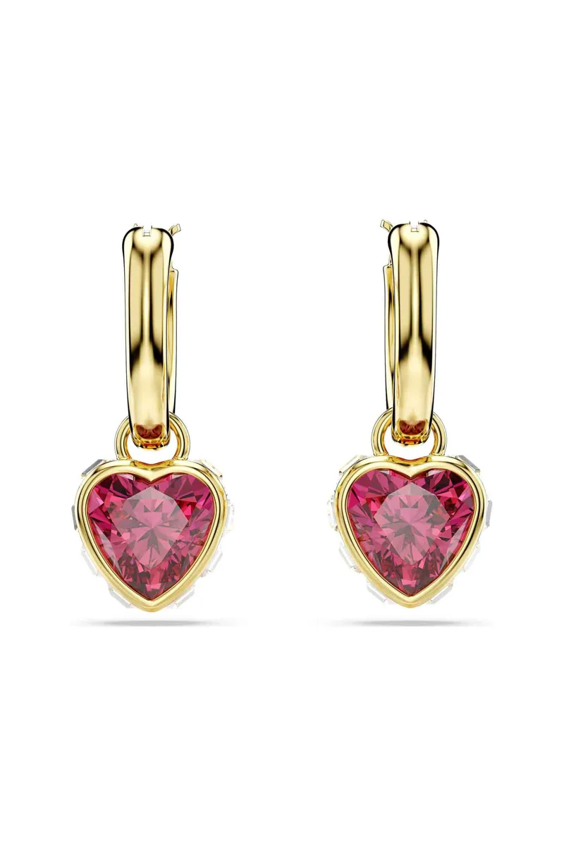 Swarovski γυναικεία σκουλαρίκια-σταγόνα καρδιά, κόκκινοι, επιμετάλλωση σε χρυσαφί τόνο "Chroma" - 5684760