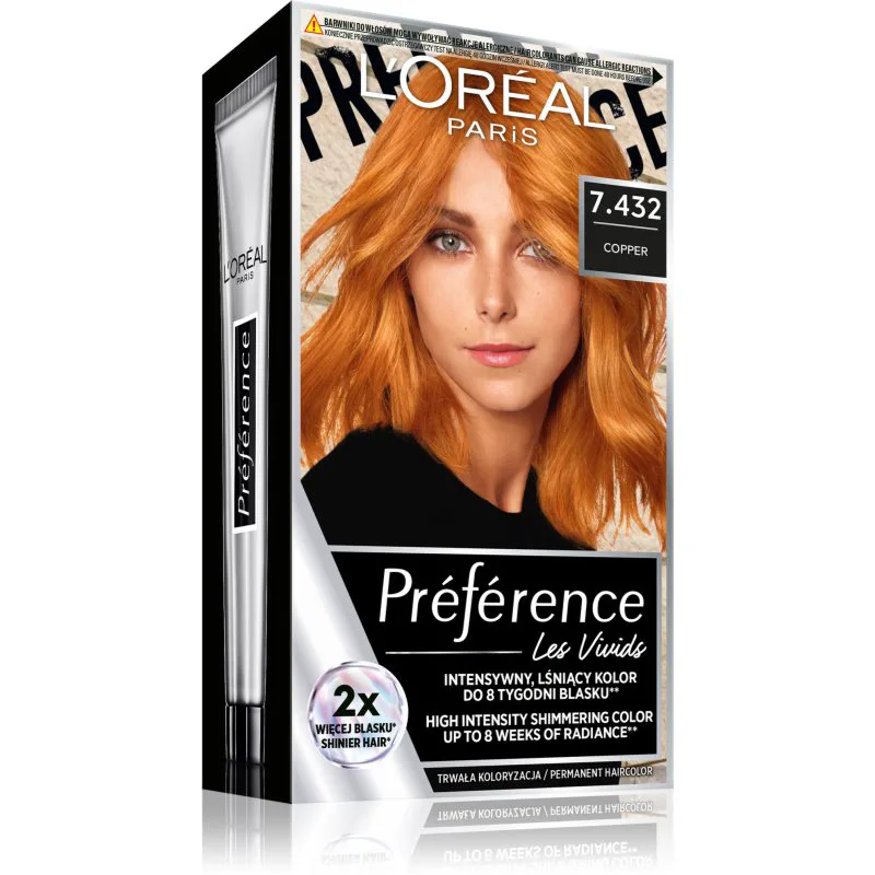 L’Oréal Paris Préférence Vivids βαφή μαλλιών απόχρωση 7.432 copper 1 τμχ