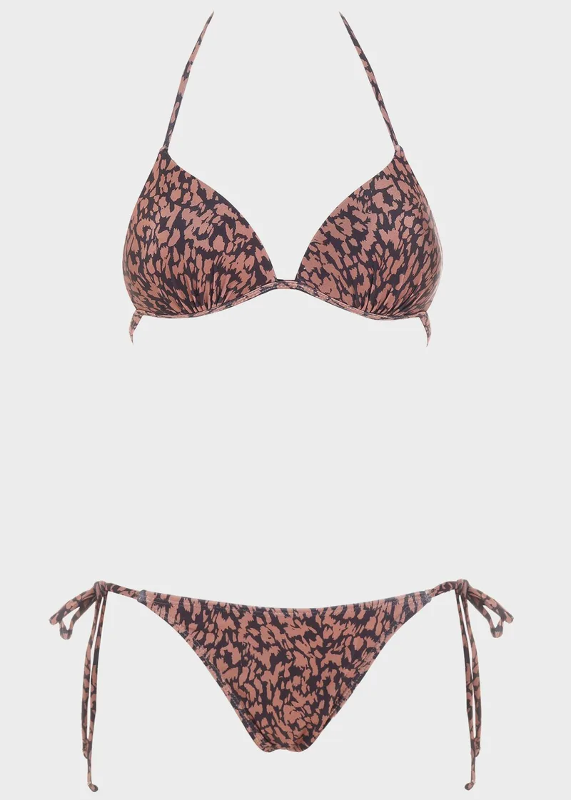 Σετ μπικίνι τριγωνάκι push up all print.Καλύπτει B Cup MARRON