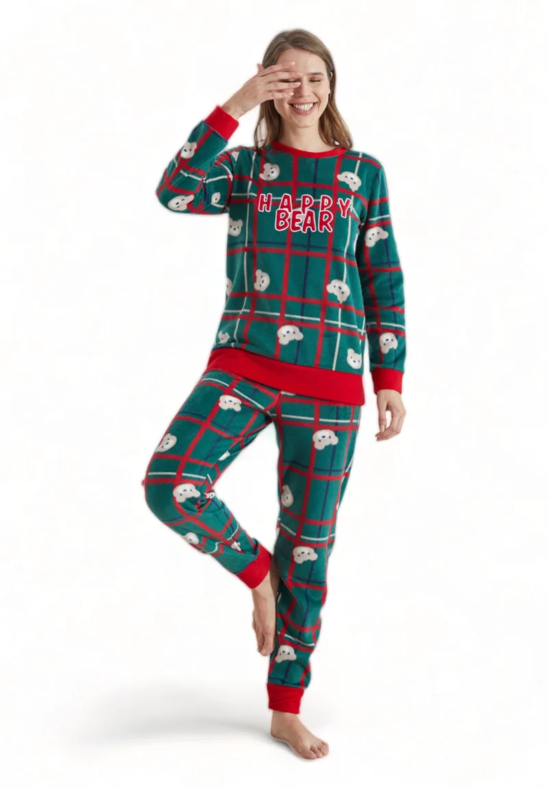 Πιτζαμα γυναικεία Fleece Siyah Inci Happy Bear SI23223032-A-Πράσινο