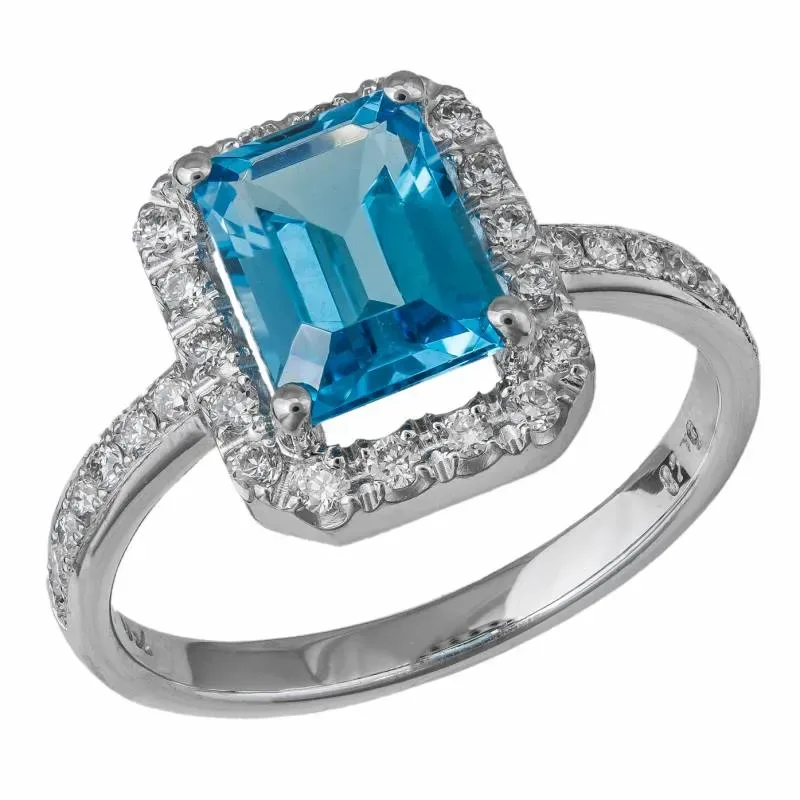 Λευκόχρυσο δαχτυλίδι Κ18 ροζέτα από Swiss blue Topaz και Μπριγιάν 046803 046803 Χρυσός 18 Καράτια