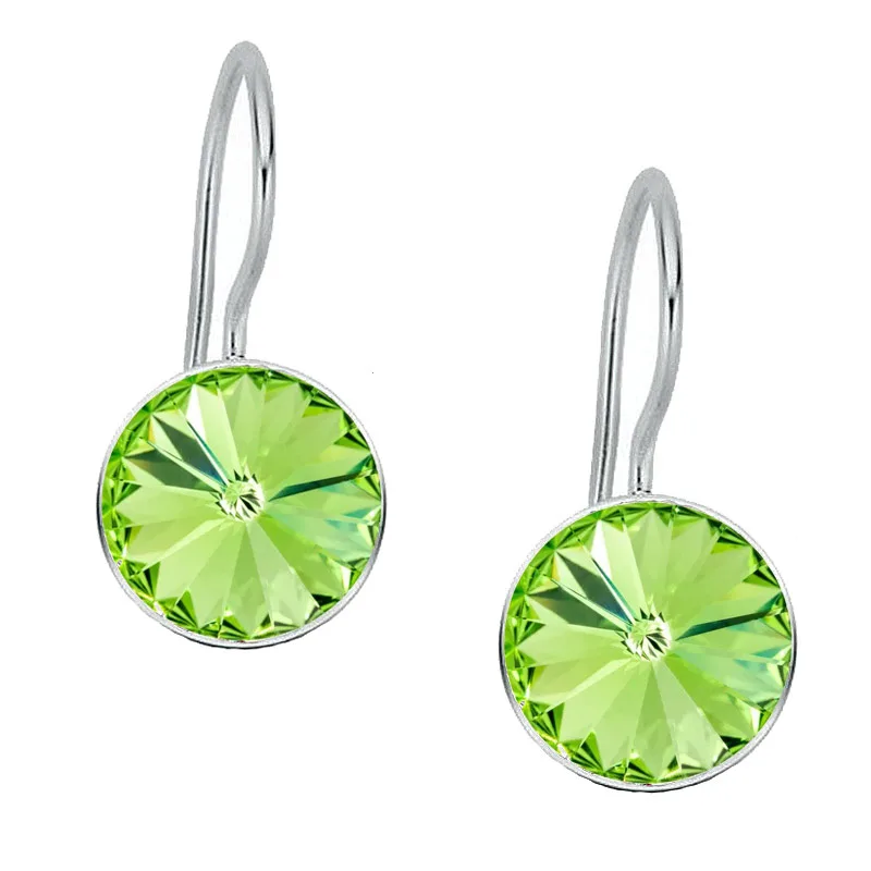 Jt Ασημένια κρεμαστά σκουλαρίκια Swarovski rivoli 8mm Πράσινο