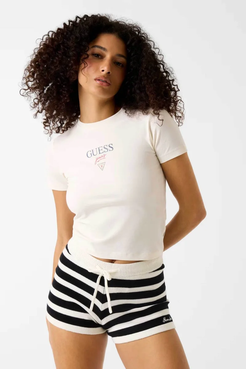Guess γυναικείο T-shirt με λογότυπο Slim Fit - W6RI15J1314 Εκρού