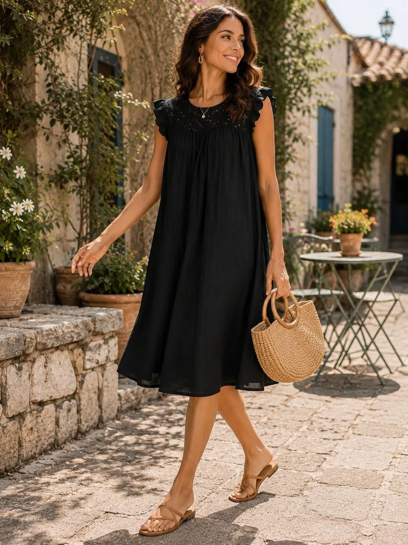 Αέρινο Midi Φόρεμα Με Δαντέλα - Μαύρο | Dress Up Μαύρο