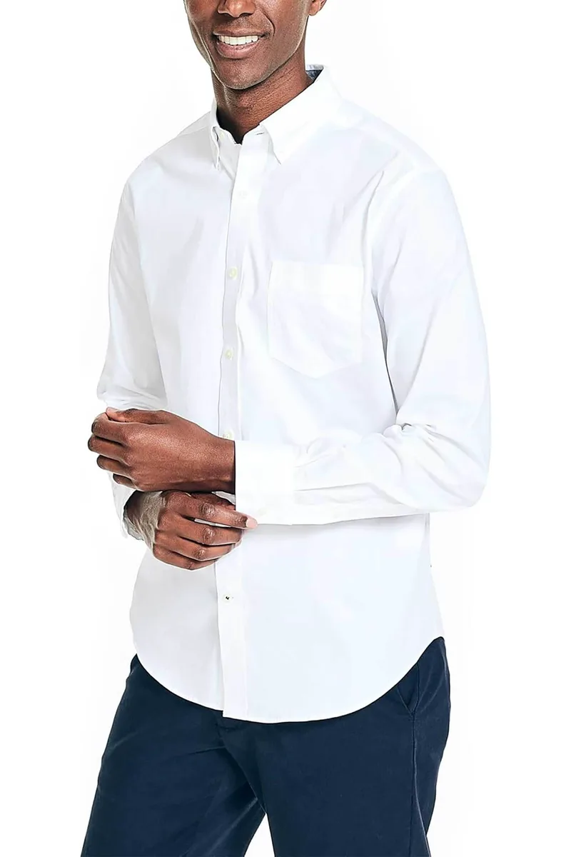 Nautica ανδρικό πουκάμισο button down με τσέπη και κεντημένο λογότυπο Classic Fit - W45126 Λευκό