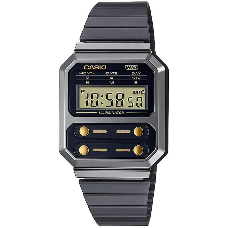 CASIO Vintage Black Stainless Steel Bracelet A-100WEGG-1A2EF