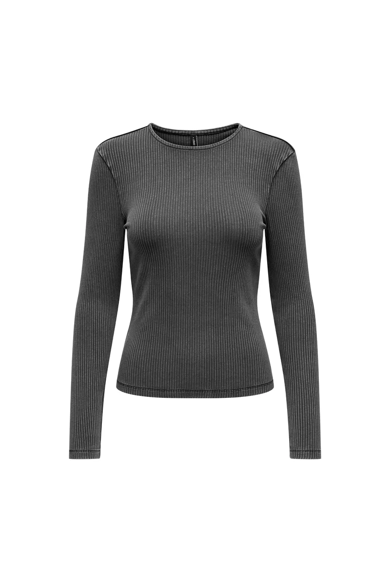 ONLY Long Sleeve Ribbed Top Fitted - 15329447 - Ανθρακί