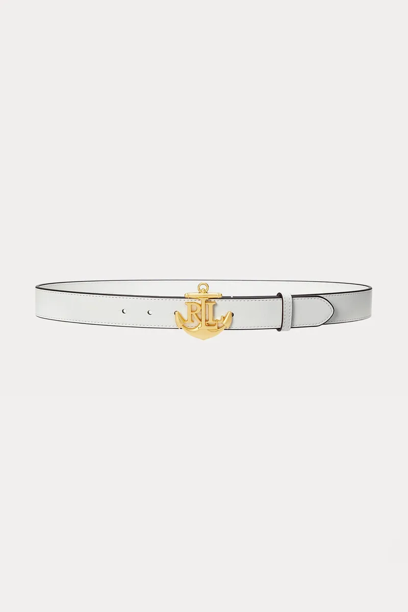 Lauren Ralph Lauren γυναικεία δερμάτινη ζώνη με μεταλλικό anchor logo - 412957004004 Λευκό