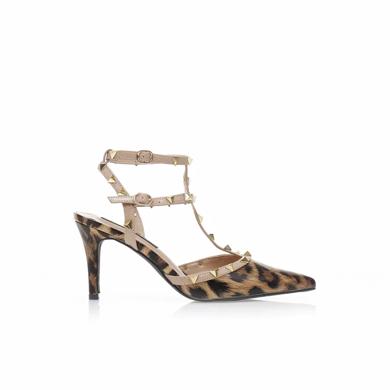 Γόβες animal print σουέτ με χρυσά τρουκς ΛΕΟΠΑΡ