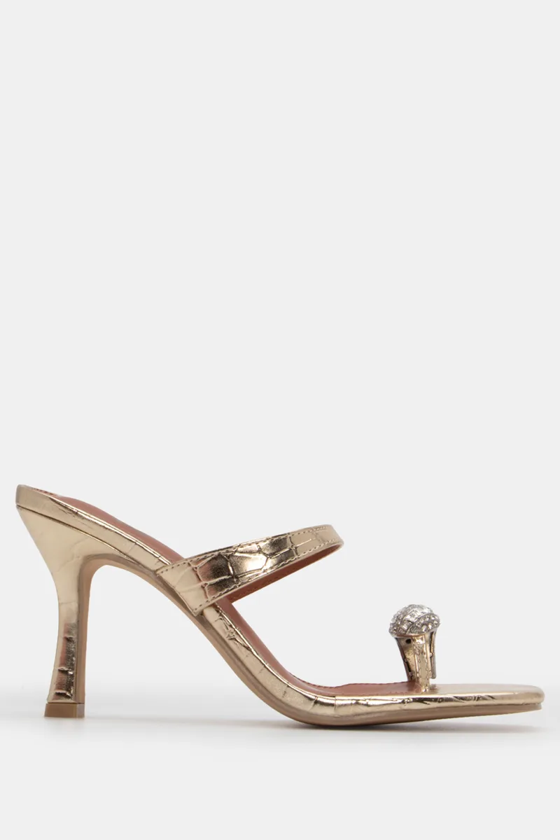 Mules Croco με Διακοσμητικό απο Strass - Χρυσό