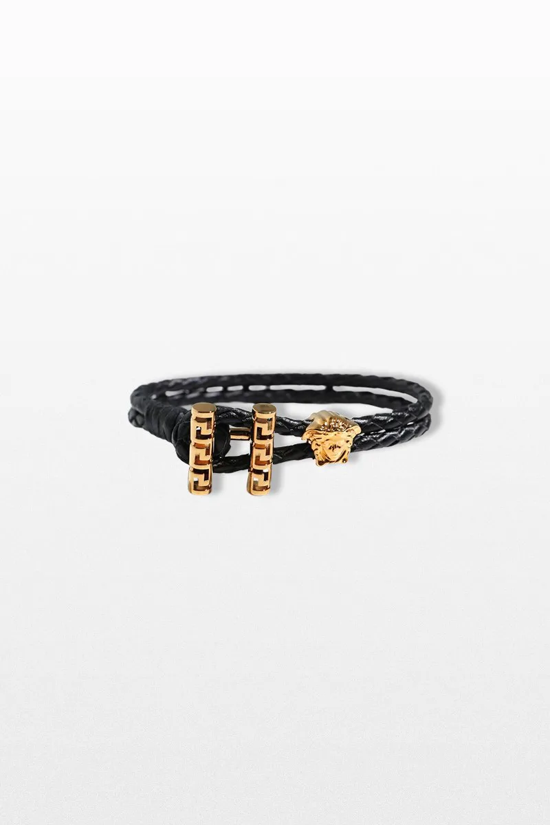 VERSACE Ανδρικό Μαύρο Black Leather Bracelet