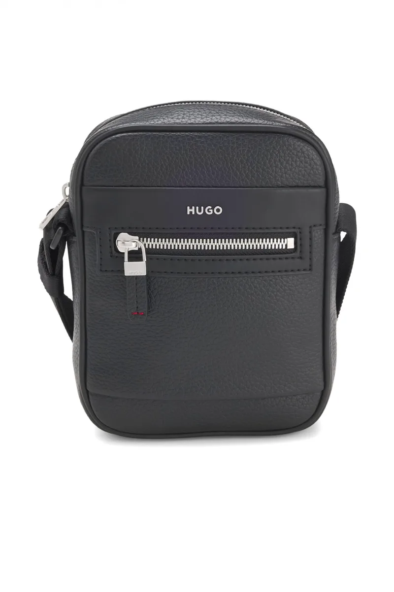 HUGO ΤΣΑΝΤΑΚΙ CROSSBODY HUKE_NS ZIP LOGO ΜΕΤΑΛΛΙΚΟ ΜΑΥΡΟ