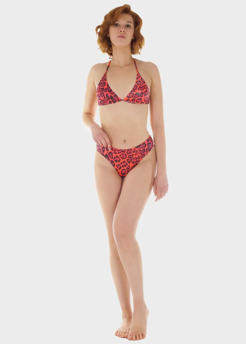 Γυναικείο σετ μαγιό bikini τριγωνάκι all print αποσπώμενη επένδυση slip brazil ψηλόμεσο.Καλύπτει B Cup ΦΟΥΞΙΑ