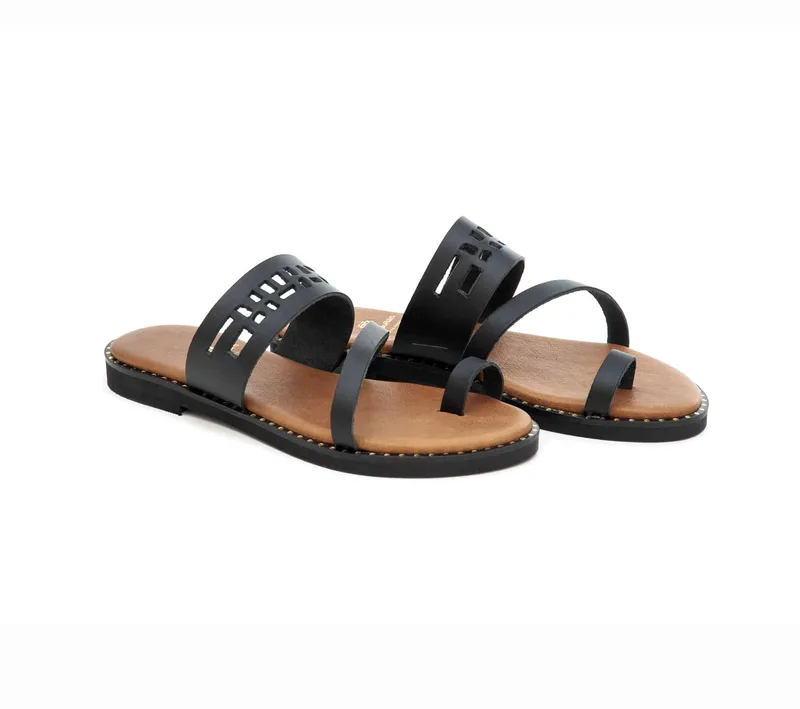 Δερμάτινα Flat Πέδιλα Art 20SS308 Black