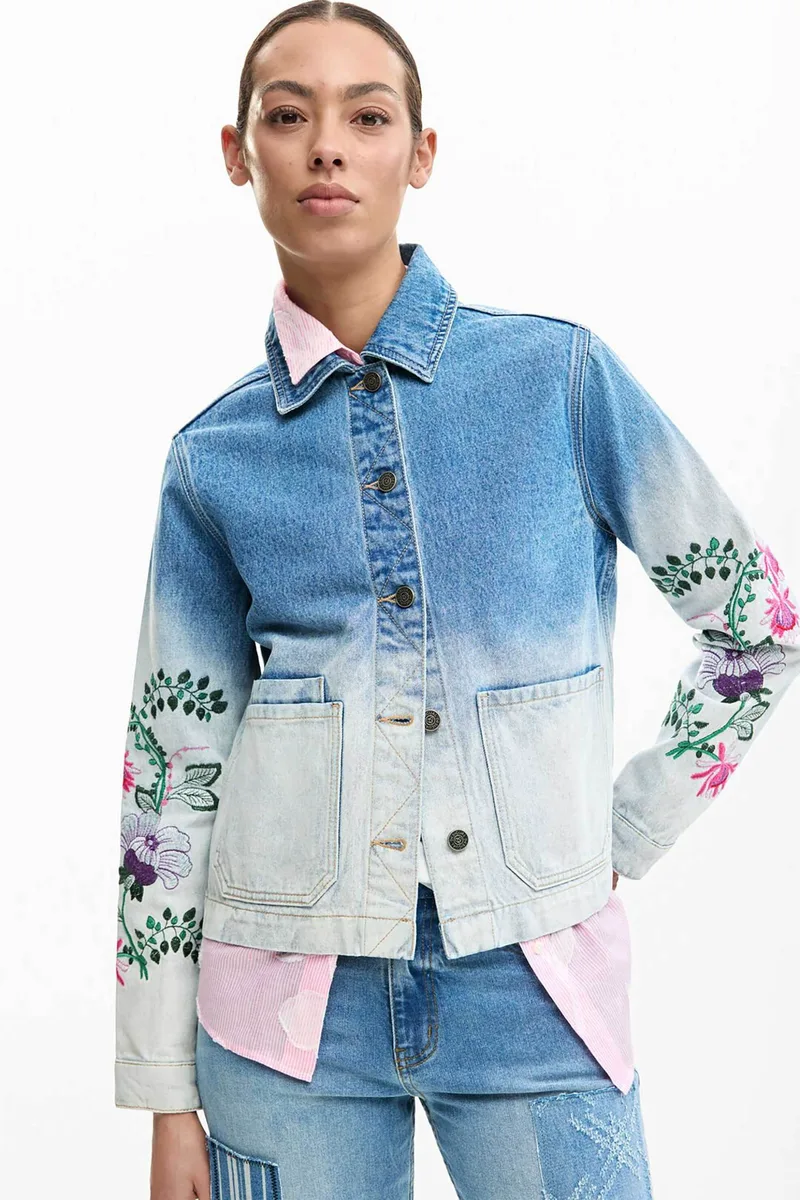 Desigual γυναικείo denim jacket με floral κεντήματα "Dakota" - 26SWED16 Denim Blue