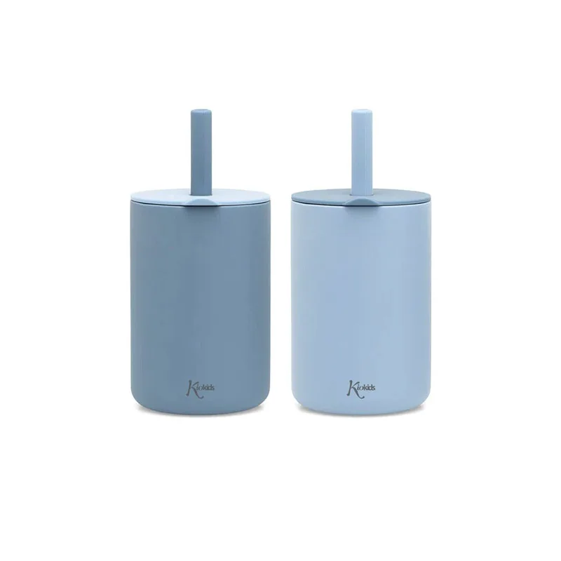 Ποτήρια Εκπαιδευτικά 180ml Με Καλαμάκι (Σετ 2τμχ) Kiokids Σιέλ 3509