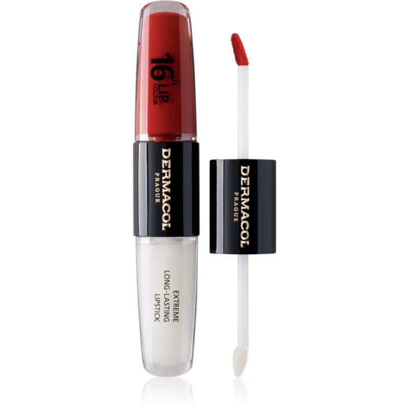 Dermacol 16H Lip Colour μακράς διαρκείας κραγιόν και λιπ γκλος απόχρωση 34 Vibrant Red 2x4 ml