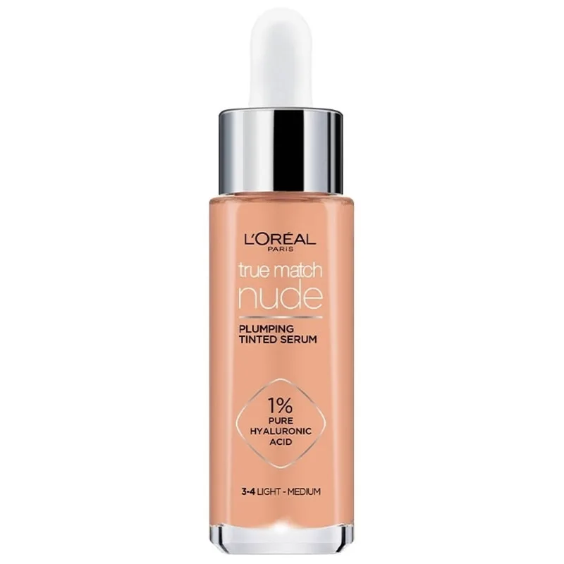 L'Oreal Paris True Match Nude Plumping Tinted Serum Υγρό Make up - Ορός Προσώπου που Καλύπτει τις Ατέλειες & Περιποιείται την Επιδερμίδα 30ml - 3/4 Light-Medium