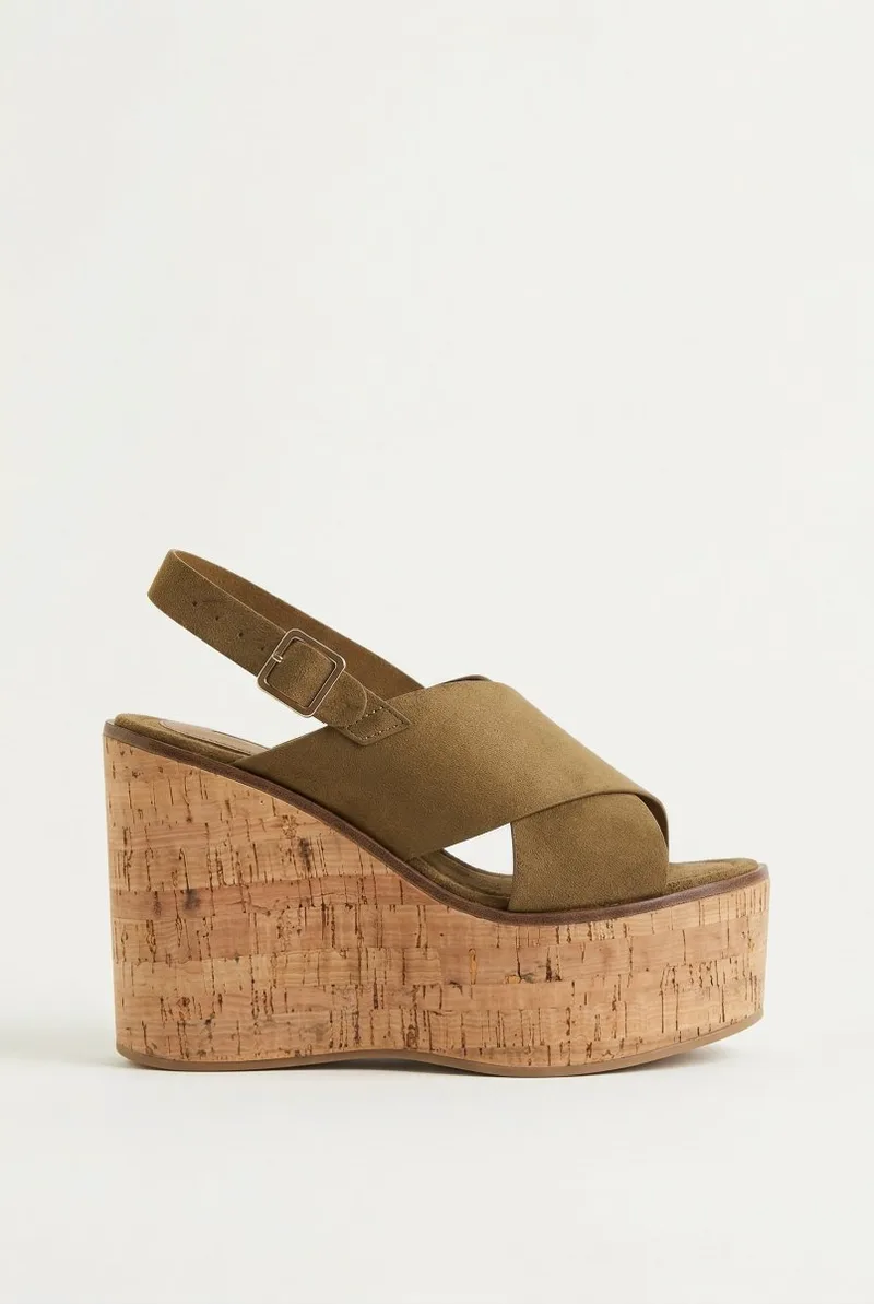 CORINA Platform Sandals with Cork Sole - 6366 - Camel Suede
