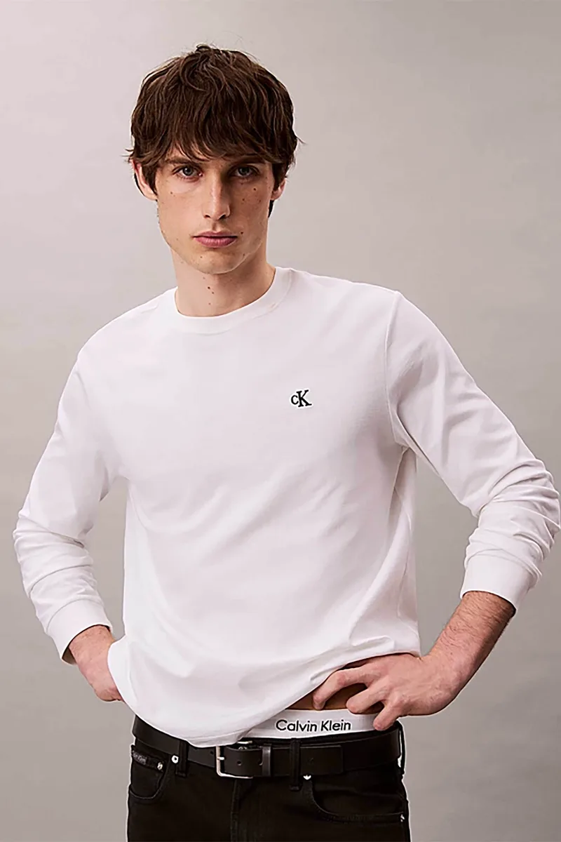 Calvin Klein Jeans ανδρική μακρυμάνικη μπλούζα με λογότυπο - LV04RD247G Λευκό