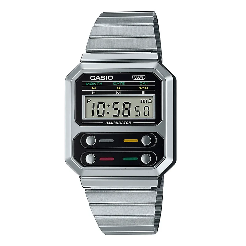 CASIO Vintage Silver Stainless Steel Bracelet A-100WE-1AEF