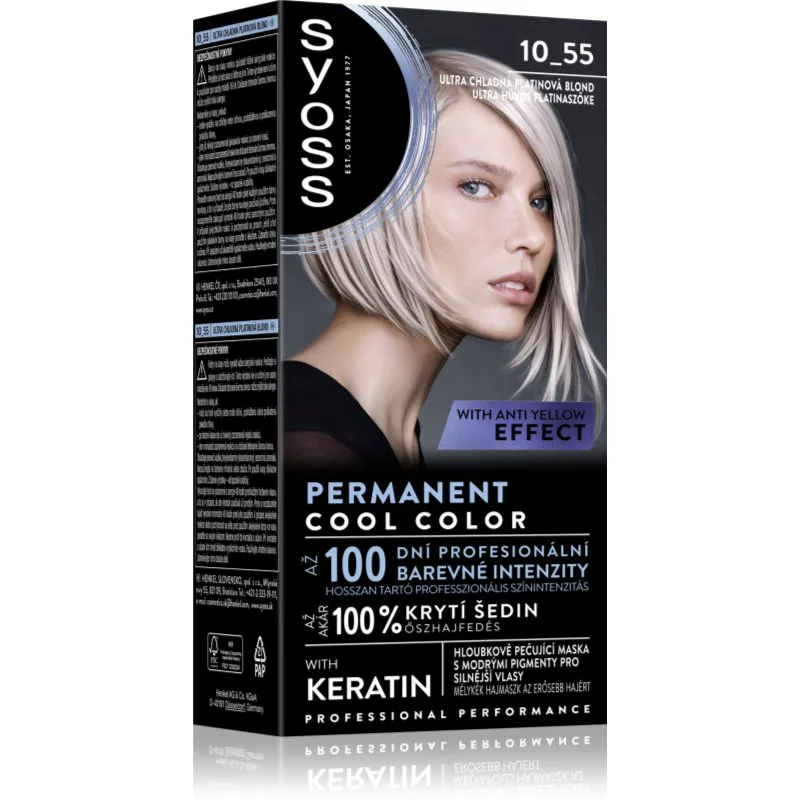 Syoss Permanent Cool Color μόνιμη βαφή μαλλιών με ψυχρούς υποτόνους απόχρωση 10_55 Ultra Platinum Blond 1 τμχ