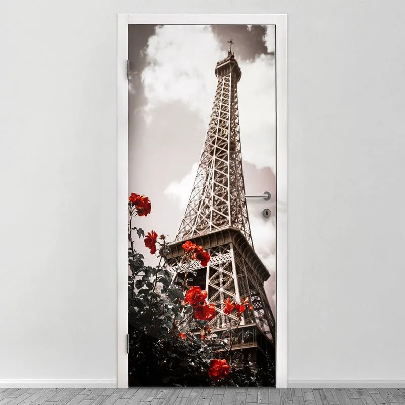 Αυτοκολλητο Πορτας EIFFEL TOWER AND RED ROSE
