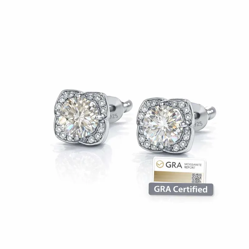 Ασημένια Σκουλαρίκια 925 με Μοζαϊνίτη 1ct Color D & Λευκά Ζιργκόν – GRA Certified