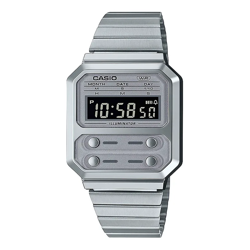CASIO Vintage Silver Stainless Steel Bracelet A-100WE-7BEF