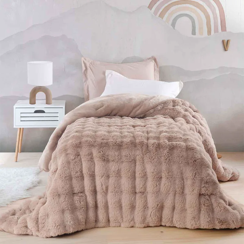 Γούνινο Κουβερτοπάπλωμα Μονό (160x220) Rythmos Luxe Μπεζ