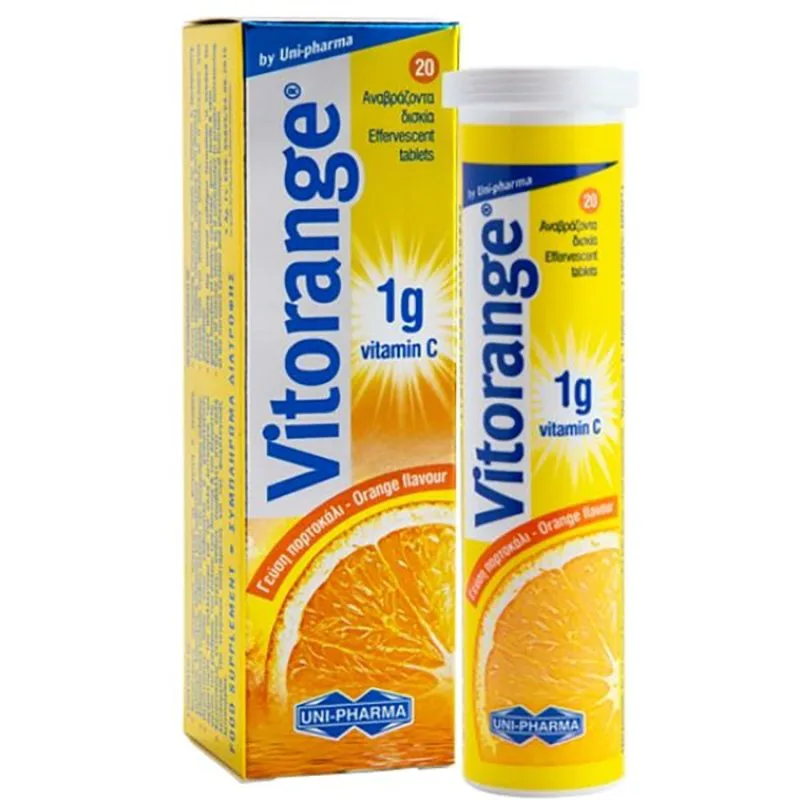 Uni-Pharma Vitorange Vitamin C 1g Πορτοκαλί Συμπλήρωμα Διατροφής Βιταμίνης C για Ενίσχυση του Ανοσοποιητικού με Γεύση Πορτοκάλι 20 Effer.Tabs