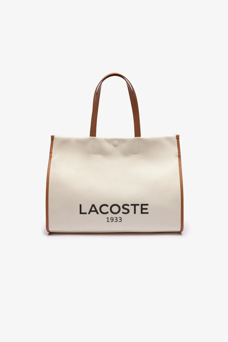 Lacoste unisex canvas τσάντα tote με λογότυπο "Heritage" - NU4342TD Εκρού
