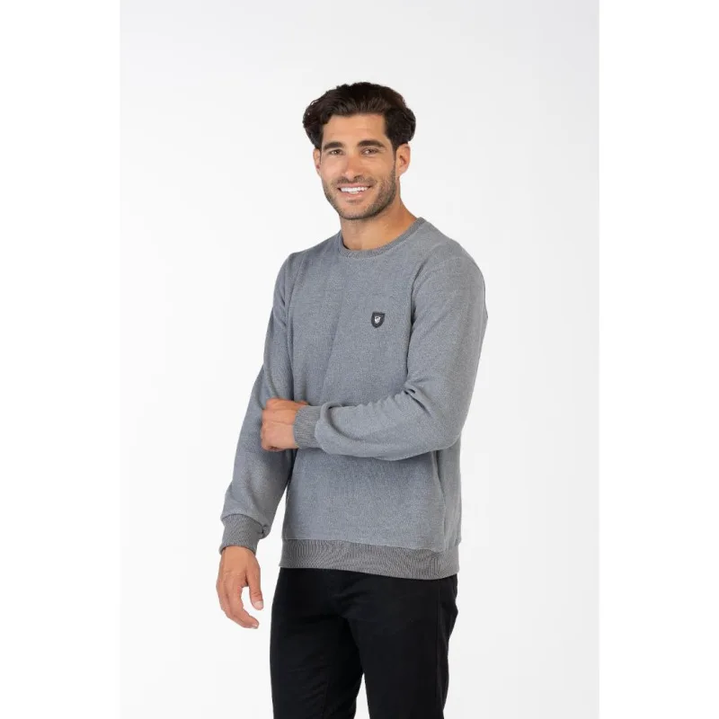 Μπλούζα λαιμόκοψη wool feel με δερμάτινο patch,της Leo Collection - SHARK SKIN